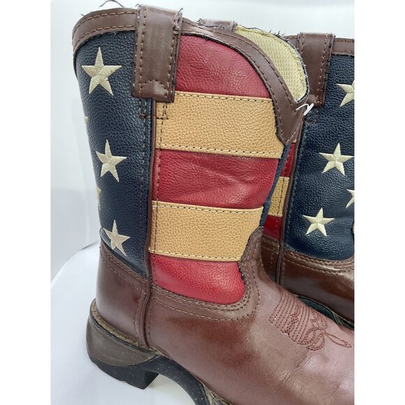 Durango Kids 8" Size 13.5 Western Boots American Flag Design Brown Leather - Picture 3 of 9